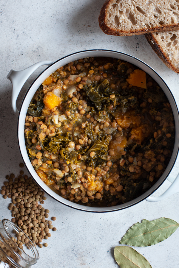 Butternut Squash, Kale & Lentil Soup with Herbs | The Full Helping