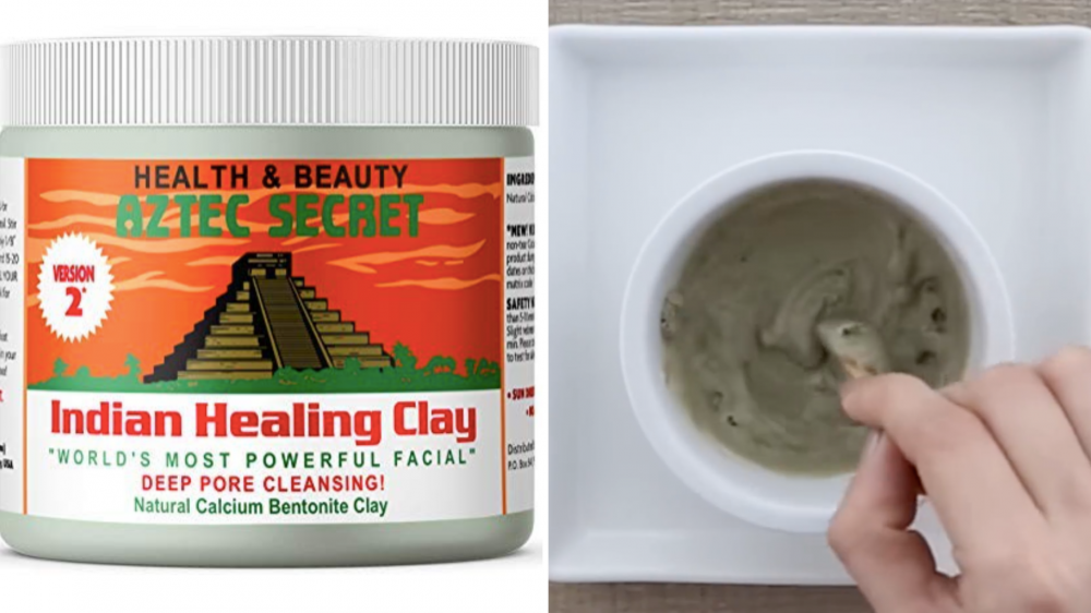 A person mixes a clay mask.