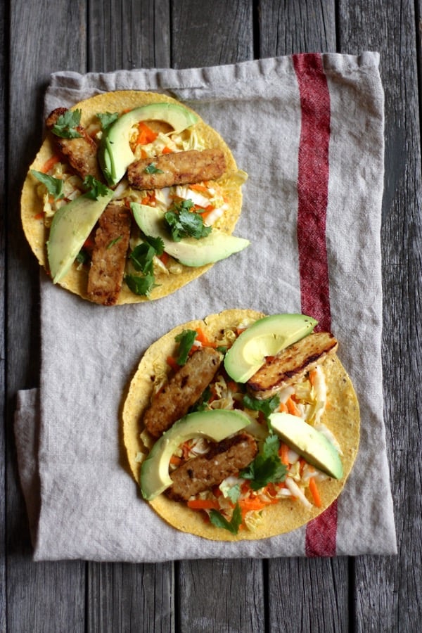 Tempeh Tortillas with Napa Cabbage Citrus Slaw